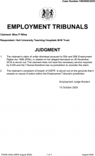 Miss P Wiles v Hull University Teaching Hospitals NHS Trust: 1802655/2020